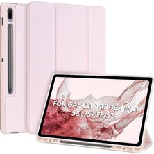 Leaf Shop Galaxy Tab S7 Fe / S7 Plus S8 Plus 12.4" ile Uyumlu Kılıf Kalem Bölmeli Smart Case X800 T730 T970 Rose Gold