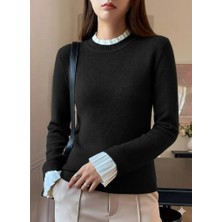 Etiler Collection Kadın Uzun Kollu Fırfırlı Yakalı Triko Bluz