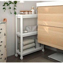 Leaf Shop Tekerlekli Dikdörtgen 3 Katlı Raf Ünitesi - Banyo Mutfak Düzenleyici Organizer Raf - Modern Shelf Unit (Beyaz)