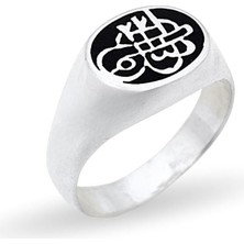 Oya Silver Siyah Mine Üzerine Hat Motifli Gümüş Erkek Yüzü