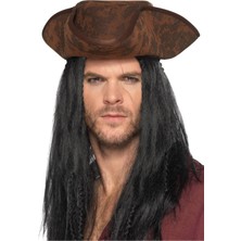 Aspata Store Buğz Siyah Saçlı Kaptan Korsan Şapkası