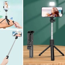 Kendiliğinden Işıklı Masaüstü Tripod Olabilen Telefon Tutuculu Kablosuz Kumandalı Selfie Çub
