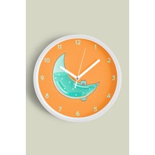 JHAAR Soyut Ay Tasarımı Çocuk Odası Modern Duvar Saati - 25cm - Önü Camlı Beyaz Kasa
