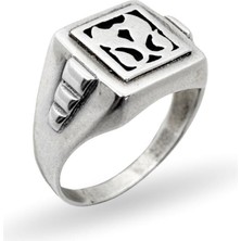 Oya Silver Kare Retro Mine Desenli Gümüş Erkek Yüzük