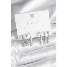 Shopwe Pirinç Gümüş Renk Zirkon Taş Detay Incili Kadın Küpe