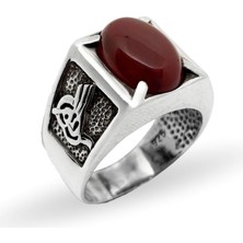 Oya Silver Oval Akik Taşlı Tuğra Motifli Gümüş Erkek Yüzük