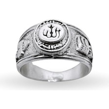 Oya Silver Allah Yazılı Kabe Motifli Gümüş Retro Erkek Yüzük