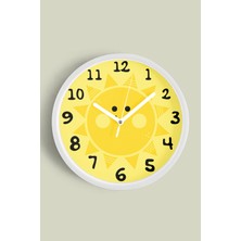 JHAAR Sevimli Güneş Çocuk Odası Modern Duvar Saati - 25cm - Önü Camlı Beyaz Kasa