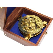 VeraGlobe Buğz Ahşap Kutulu El Yapımı Pirinç Güneş Saati ve Pusula