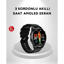 Amoled Ekranlı Akıllı Saat – 3 Kordon Seçenekli, Suya Dayanıklı, Kalp Atış ve Uyku Takip �
