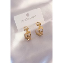 Shopwe Çelik Gold Renk Tifanny Zincir Model Kadın Küpe