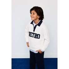 DeFacto Oversize Geniş Kalıp Polo Yaka Baskılı Selanik Kumaş Sweatshirt Erkek Çocuk G4386A825WN