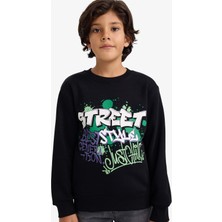 DeFacto Bisiklet Yaka Baskılı İçi Yumuşak Tüylü Sweatshirt Erkek Çocuk G5559A825CW