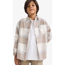 DeFacto Overshirt Fit Polo Yaka Ekose Desenli Flanel Uzun Kollu Gömlek Erkek Çocuk G4505A825CW