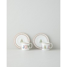 English Home Wishful Bone Porselen 4 Parça 2 Kişilik Kahve Fincan Takımı 90 ml Kırmızı - Yeşil