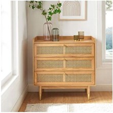 Wooden Decoration Bombong 3 Çekmeceli Masif Ahşap Şifonyer 75 cm Genişlik 70 cm Yükseklik Bej Renk