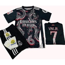 BySportakus R. Madridd 2024/25 Sezon Dragon Desenli Vini Jr. Çocuk Forma 4'lü Set (Arma-Black-Red)