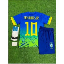 BySportakus Brezilya 2024/25 Yeni Sezon Neymar Jr Çocuk Konsept Forması 4'lü Set (Maviyeşil)