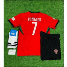 BySportakus Portekiz Ronaldo Kırmızı Yeni Sezon Çocuk Iç Saha Forması 4 Parça