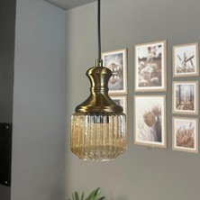Bamyum Jerno Cam Bal Rengi Tekli Avize Eskitme Tokmak Başlık Retro Sarkıt Lamba Salon Aydınlatma