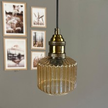 Bamyum Jerno Cam Bal Rengi Tekli Avize Lale Başlık Retro Sarkıt Lamba Salon Aydınlatma