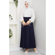 Doque Günay Karaca Lacivert  Büyük Beden Beli Lastikli Etek Sekiz Parça 42 44 46 48 50 52 54 56 Bedenlere Uyumludur Mevsimlik Kumaş  2605