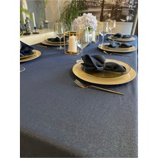 Decamor Home Keten Dokulu Simli Lacivert Masa Örtüsü (Peçete Dahil Değil )