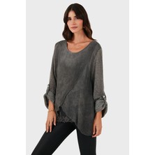 Viadante Via Dante Oversize Fit Dantel Detaylı Yuvarlak Yaka Bluz Bayan Bluz 690870