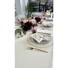 Decamor Home Kadife Dokulu Dertsiz Leke Tutmaz Ekru Kırık Beyaz Masa Örtüsü (Peçete Dahil Değil )