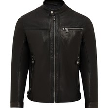 Derimod Towns Erkek Siyah Slim-Fit Kısa Deri Ceket 25WGF65872Z
