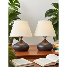 571 Abmk 2 Adet Elips Masa Abajur Metal Gövde Kumaş Başlık Aydınlatma