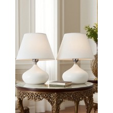 571 Abmk 2 Adet Elips Masa Abajur Metal Gövde Kumaş Başlık Aydınlatma