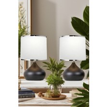 571 Abmk 2 Adet Elips Masa Abajur Metal Gövde Kumaş Başlık Aydınlatma