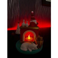 3dvibeswithmerve Yılbaşı Hediye Şömine Kedi Dekoru