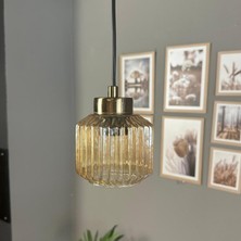 Bamyum Jerno Cam Bal Rengi Tekli Avize Plafonyer Rozans Başlık Retro Sarkıt Lamba Salon Aydınlatma