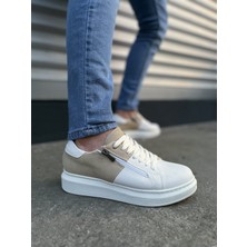Baybonza JY155 Warrior Bağcıklı ve Fermuarlı Cilt Süet Erkek Günlük Sneaker Ayakkabı Csbt - Beyaz/krem