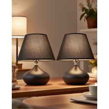 571 Abmk 2 Adet Elips Masa Abajur Metal Gövde Kumaş Başlık Aydınlatma