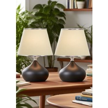 571 Abmk 2 Adet Elips Masa Abajur Metal Gövde Kumaş Başlık Aydınlatma