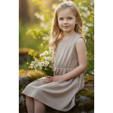 0006 - Kız Çocuk Kumbeji Elbise Fiyonk Bandana Takım