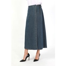 Kadın Yandan Bağlamalı Denim Etek Mavi %98 Pamuk A-Line Silueti ile Günlük Kombinler için İdeal