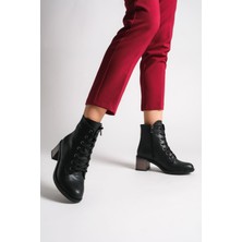 Baybonza Dıana Bağcıklı Fermuarlı Ortopedik Taban Topuklu Kadın Bot Cst - Siyah
