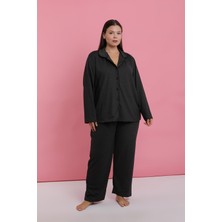 Akbeniz Kadın Büyük Beden Füme Düğmeli Pijama Takımı