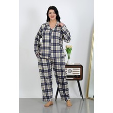 Akbeniz Kadın Büyük Beden Pamuklu Cepli Düğmeli Lacivert Pijama Takım 202504