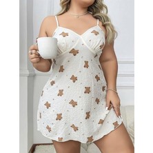 Will Like Büyük Beden Ayıcık Desenli Pamuklu Ince Askılı Mini Gecelik