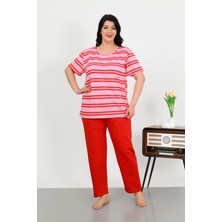 Akbeniz Kadın Büyük Beden Kısa Kol Penye Pijama Takımı Kırmızı 202505