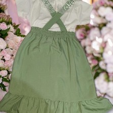 Sones Kozmetik Sones  Kozmetik   Kız  Çocuk  Yeşil  Renk  Beyaz Güpürlü Badi ve Muslin  Kumaş Salopet