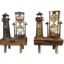 Shopwe Deniz Feneri Kum Saati Ahşap Görünümlü Vintage Tarz Biblo