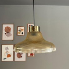 Bamyum Stark Cam Bal Rengi Tekli Avize Plafonyer Rozans Başlık Retro Sarkıt Lamba Salon Aydınlatma