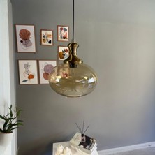 Bamyum Solvia Cam Bal Rengi Tekli Avize Eskitme Tokmak Başlık Retro Sarkıt Lamba Salon Aydınlatma