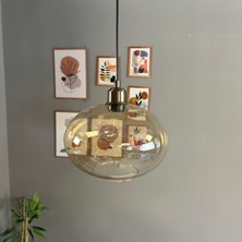 Bamyum Solvia Cam Bal Rengi Tekli Avize Yarım Lale Başlık Retro Sarkıt Lamba Salon Aydınlatma